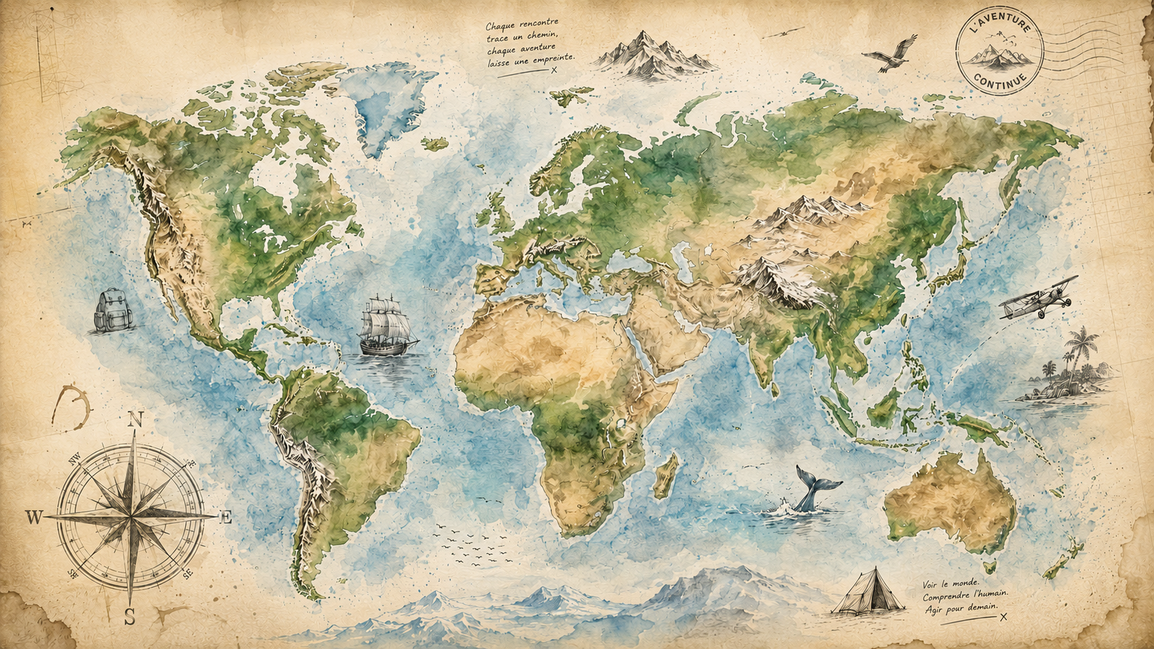 Carte du monde des explorations de Ludovic Hubler