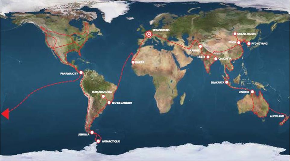 Itinéraire du tour du monde en stop de Ludovic Hubler